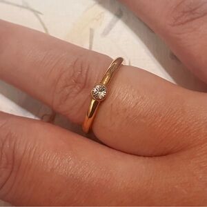 Coach Gold Tone Bezel Cubic Zirconia Solitaire Ring Minimalist Stackable